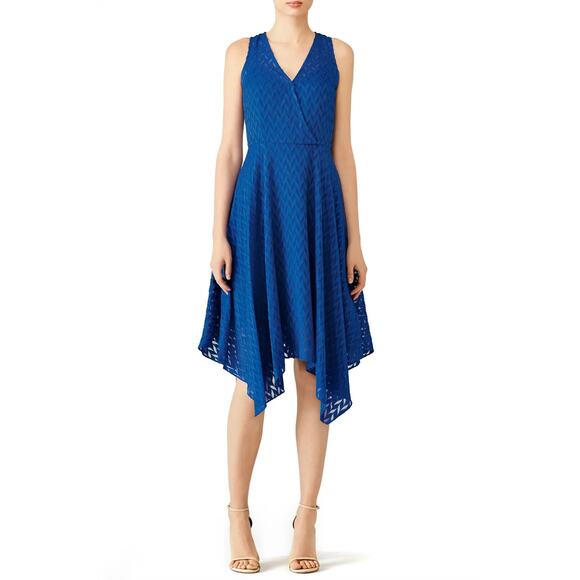 Shoshanna Womens Emmy Dress Crepe Sleeveless V-Neck Asymmetrical Hem Blue Size 2 - Picture 1 of 11